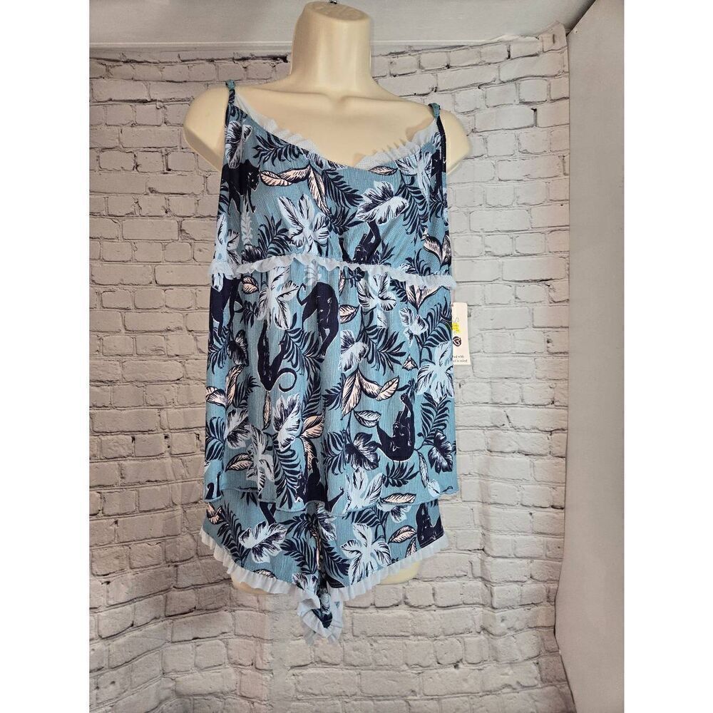 Secret Treasures Womens PLUS Size 2X (20W/22W) Blue Floral 2 Piece Camisole Set